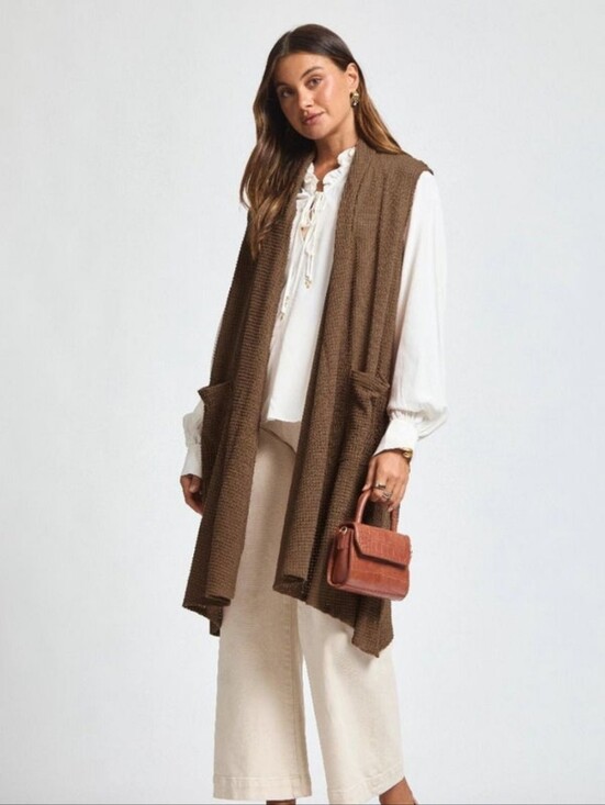 Dear Scarlett Sweaters - Dear Scarlett Women's Brown Waffle Knit Duster Vest NWT